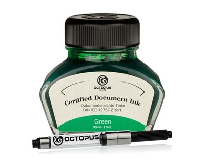 Dokumentenechte Tinte Green, mit Konverter, zert. nach DIN ISO 12757-2, 30ml