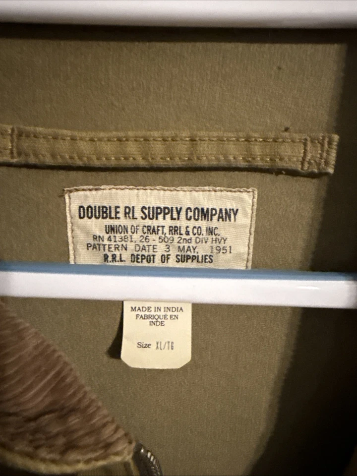 Chaqueta de cubierta de algodón con cuello de pana RRL para hombre XL color: caqui drab Foto 2 de 4