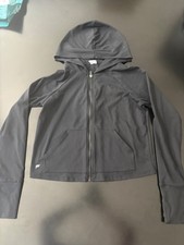 Fabletics Black Full-Zip Hooded Jacket with Thumb Holes, Size Small