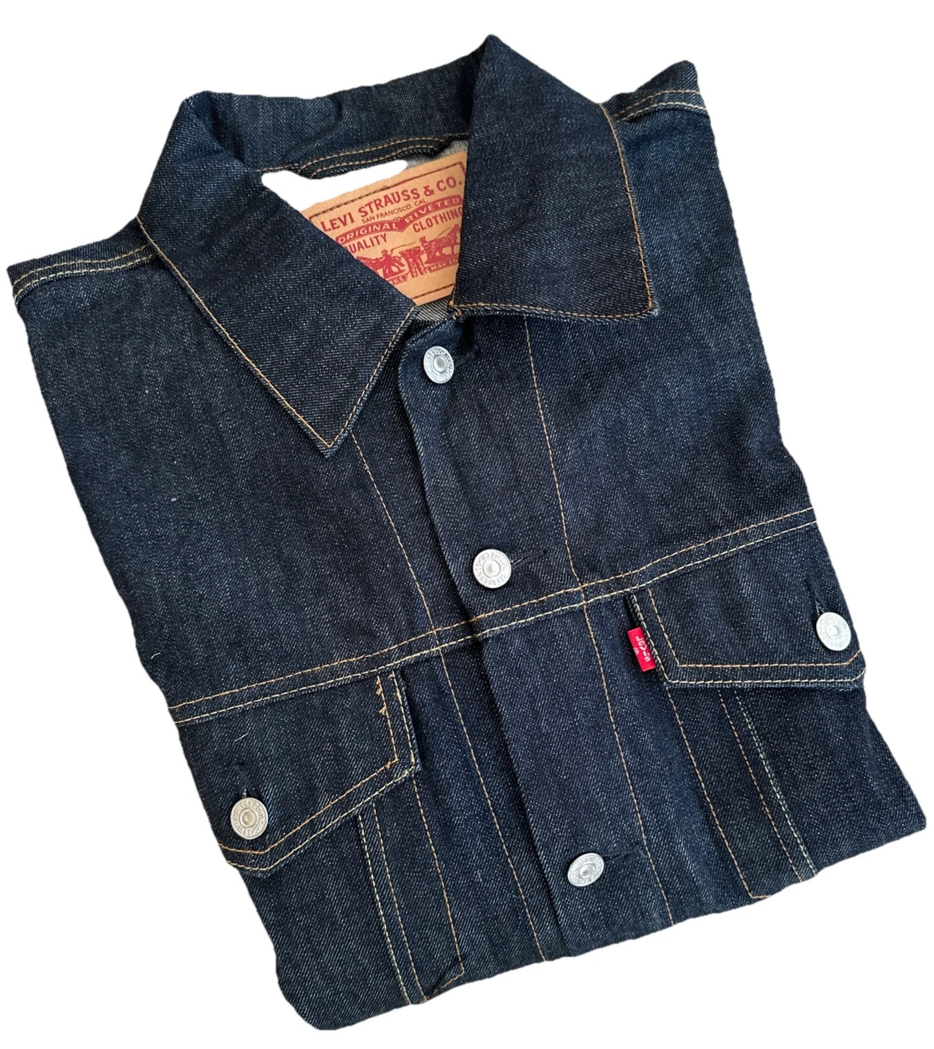 Vintage Levis Denim Trucker Jacket Pockets Mens 2X Solid Denim Blue Cotton New