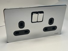 Double Plug socket kitchen Polished Chrome Black Schneider Ultimate double Pole