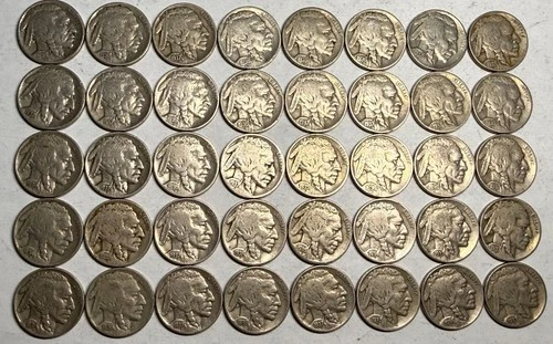 ROLL of 40 full date Indian Head BUFFALO NICKELS. Exact coins shown. #05