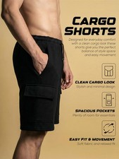 Mens Cargo Combat Fleece Shorts Summer Knee Length for Gym Workout Multi Pockets