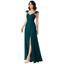 Azazie Everett Pine Green Chiffon Maxi Gown Dress A16 NEW Bridesmaid Formal Fem