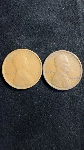 Lot of (2) 1909 P Lincoln Wheat Penny 1c VG Very Good Condition Coin cb595