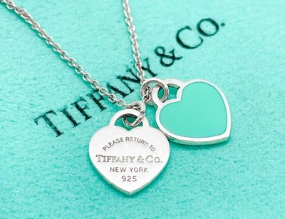 Tiffany & Co. Return to Tiffany Mini Blue Double Heart Pendant Necklace 16''