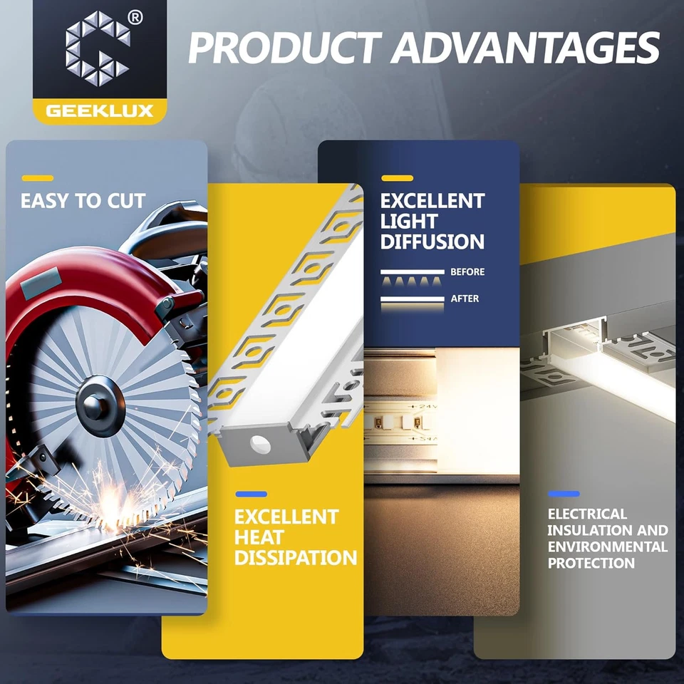 6 X Profilo LED per Cartongesso 1 M (Totale 6 M) Canalina Led per Barra Led, Ada - Immagine 4 di 4