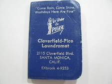 1955 SANTA MONICA CLOVERFIELD-PICO LAUNDROMAT Souvenir Address Book Blue Leather