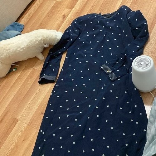 J Crew / Polka Dotted Silk Shift Navy Dress 8 tall - Picture 2 of 4
