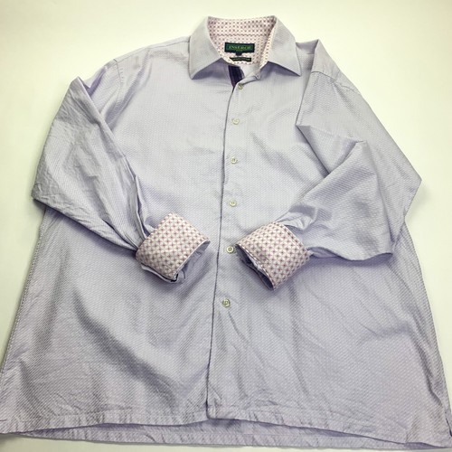 Inserch Icon Jacquard Cotton Button Front Shirt Purple Flip Cuffs XL - Picture 2 of 11