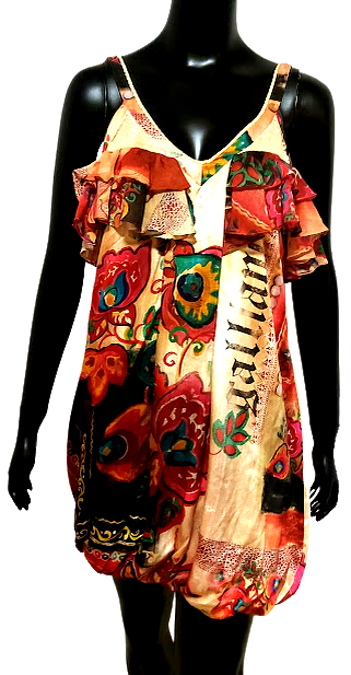 JOHN GALLIANO,Mini Silk SlipMulticolor Ballon mini dress!