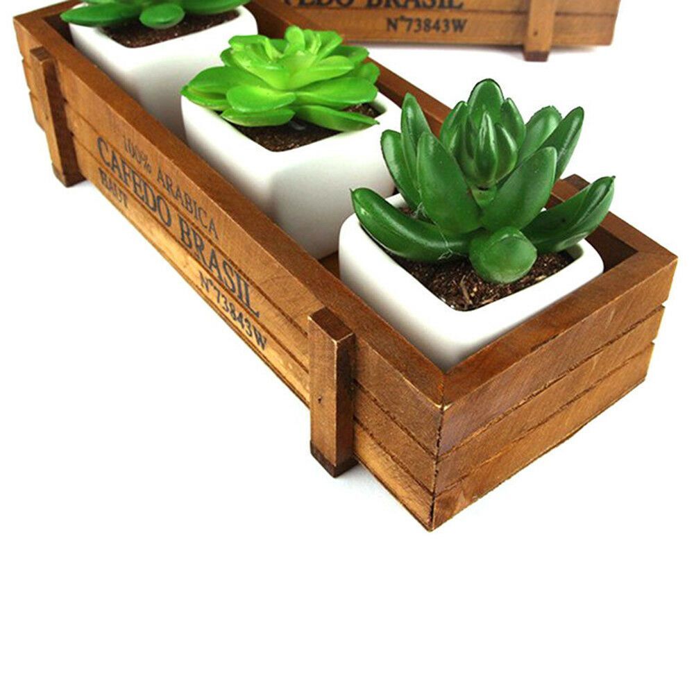 Pots Garden Decor Rectangle Vase Wood Flowerpot Succulent Boxes Vintage