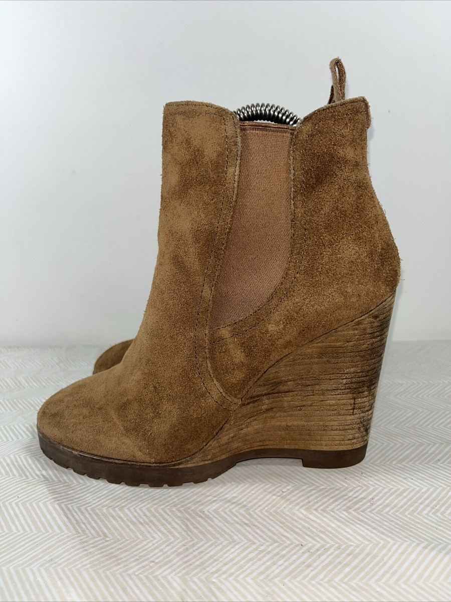 Michael Kors Womens M The Chelsea Brown Suede Leather Casual Wedge Boot  Heel