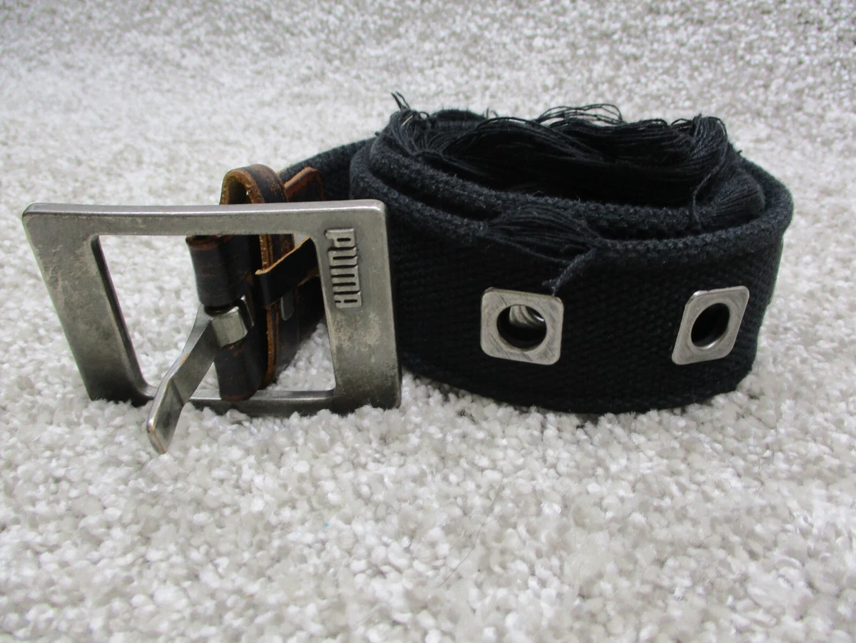 Puma Mens Belt Black Buckle Metal Distressed Ripped Skater EUC