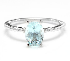 1.00 Carats Natural Aquamarine 14K Solid White Gold Ring