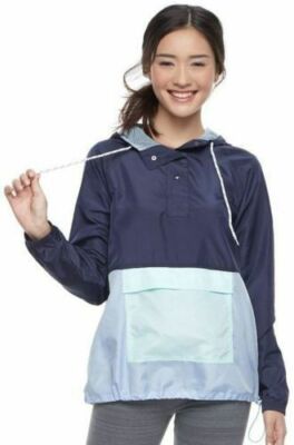 Juniors' SO Hooded Windbreaker Jacket Color: Navy Escape, Size: S MSRP $40 (P)