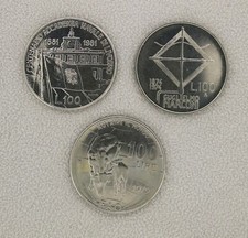 3 MONETE 100 LIRE COMMEMORATIVE: GUGLIELMO MARCONI + FAO + ACCADEMIA NAVALE