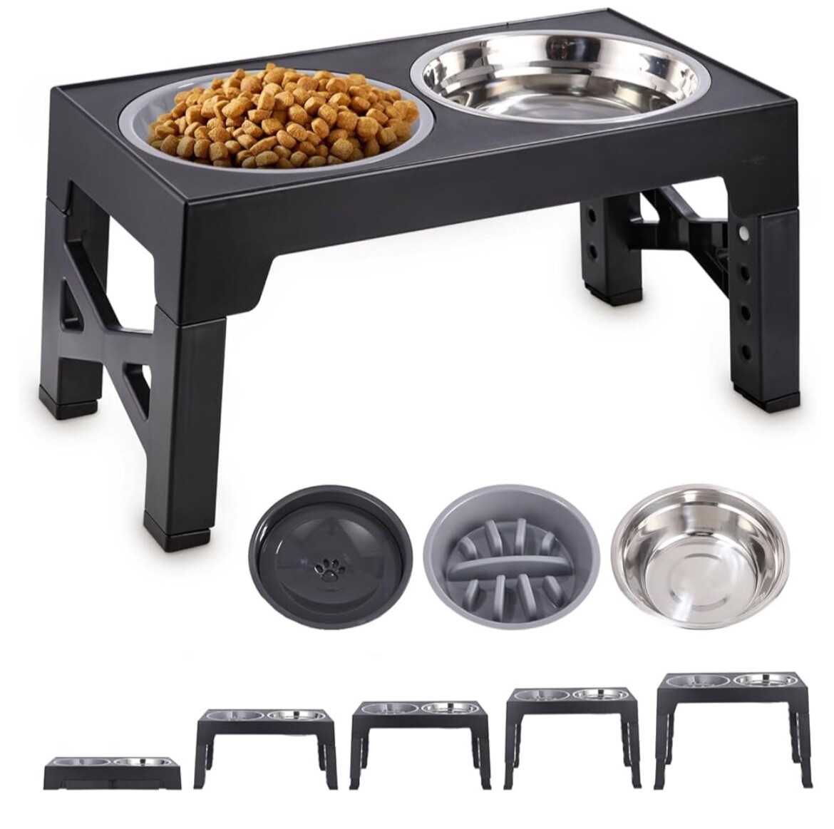 Gamelle chien surélevée Cexovo 3 en 1 anti-éclaboussure en acier inoxydable taille L gris