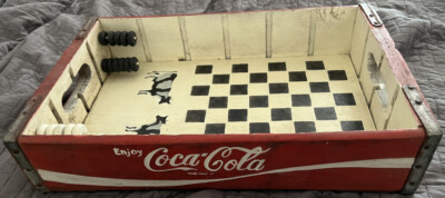 Coca Cola Vintage Checkers Board * Folk Art Found at Estate w/100 years of stuff
