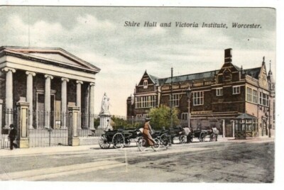 WORCESTER - SHIRE HALL UND VICTORIA INSTITUTE FARBIGE POSTKARTE (1909)