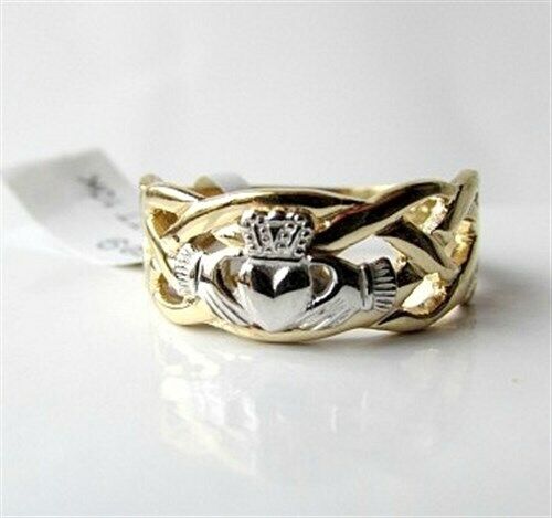 Irish Celtic Claddagh Ring Gent's Mans Two Tone Gold Made in Ireland By Facet - Picture 1 of 1