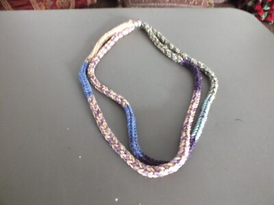 Unique Handmade Crocheted One of a Kind Yarn Scarf Necklace Ecru Olive Purple Bl