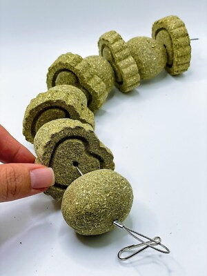 Hanging Chew Toy with Timothy Hay Grass Cake and Balls For Rabbit, Hamster, Rat