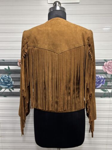 Women Brown Suede Rancher Jacket Pure Suede Cowgirl Rodeo Jacket Fringes Coat - Picture 8 of 21