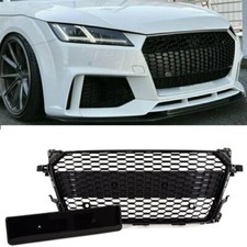 Fits Audi TT 2014-2018 Front Main Grille Gloss Black Honeycomb RS Look Badgeless