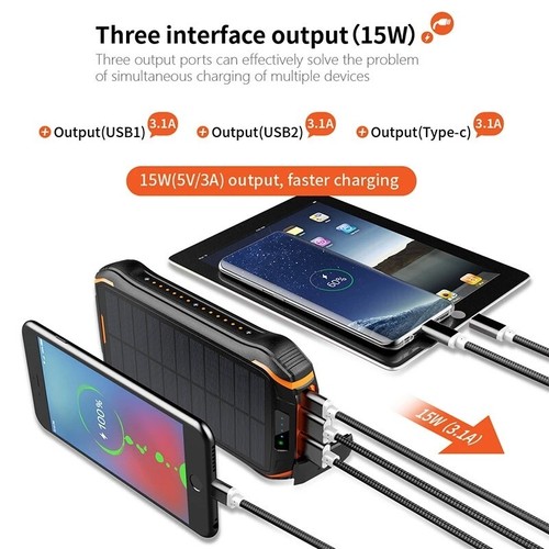 Solar Powerbank 26W Qi wireless charger Power Bank 26800 mAh QC3 - NEU - Zdjęcie 14 z 17