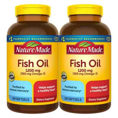 2 Bottles Nature Made Fish Oil 1200 mg OMEGA-3 360mg Omega-3, 400 Softgels