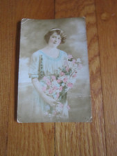 Photo Postcard Woman Flowers 1919 Cleveland HO to NH Russian? Bulgarian?