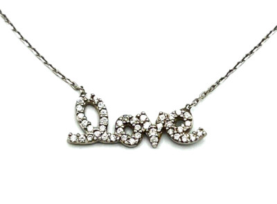 Sterling Silver BJG Made In Turkey CZ LOVE Choker Necklace NOS