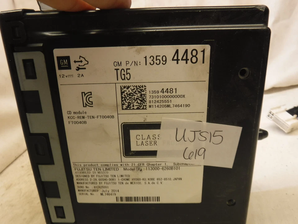 Chevrolet Suburban GMC Yukon TG5 2015 15 reproductor de CD 13594481 UJS15 Foto 2 de 3