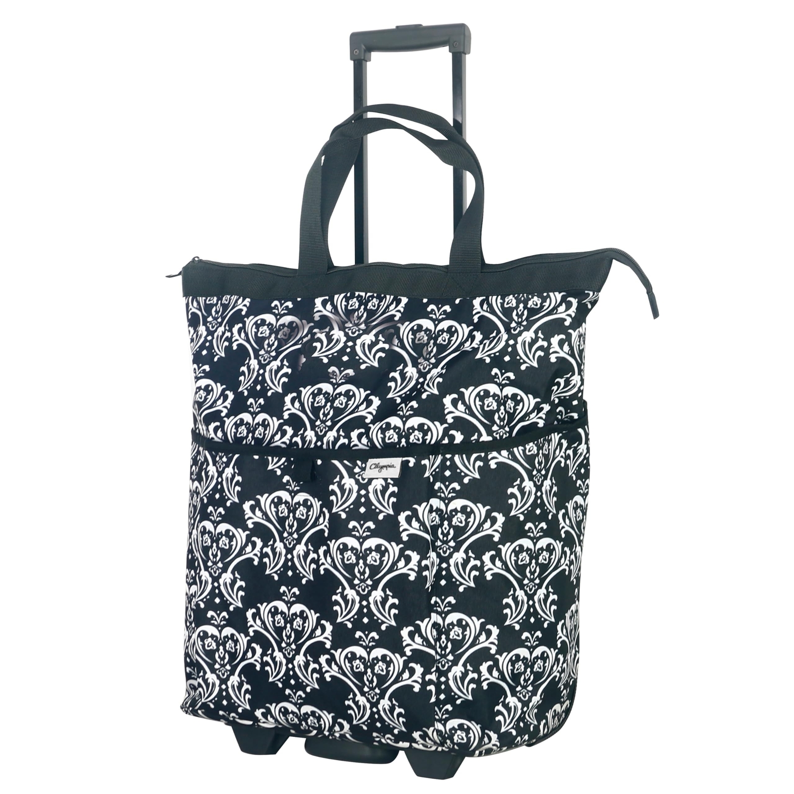 Olympia USA Fashionista Rolling Carry-On Luggage Tote in Damask Black