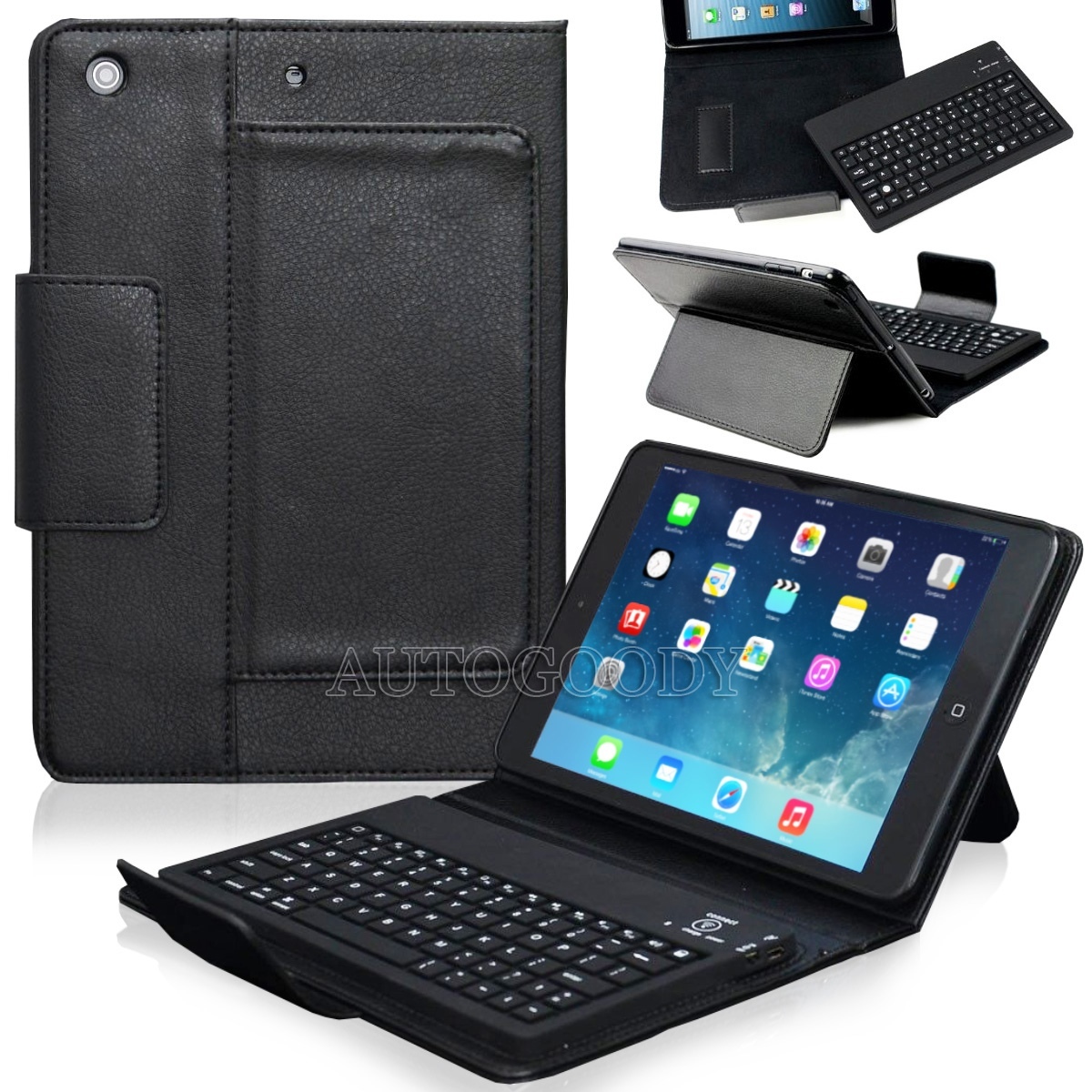 Bluetooth Keyboard Wireless Folio Leather Case for iPad Mini