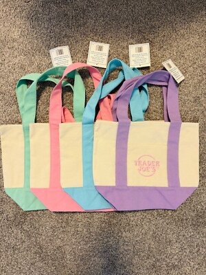 Trader Joe's Pastel Canvas Tote Bags LIMITED EDITION NWT LOT OF 4 SHIPS TODAY  