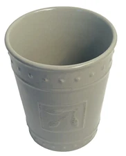 Vintage Crock Stoneware H7"xD6" Signature Storage Organizer Gray Utensil EUC