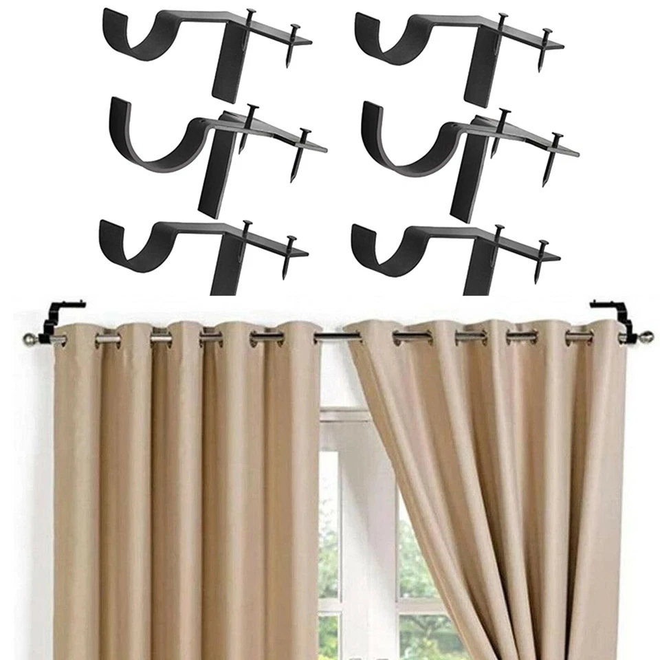 6X Bracket Hang Curtain Rod Holders Single Hook No Drill Window Frame Quick Hang