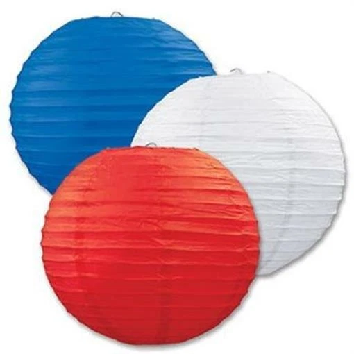 Paper Lantern Set 9.5 inch Red White Blue 3 Pack Paper Patriotic Decorations