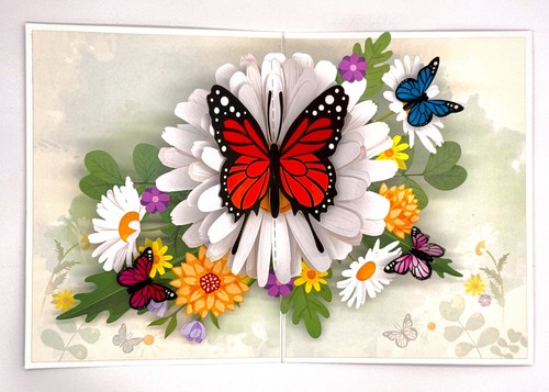 ORIGAMI POP CARDS Butterflies Attracting Daisy Flowers Happy Birthday 3D Pop Up - Picture 9 of 16