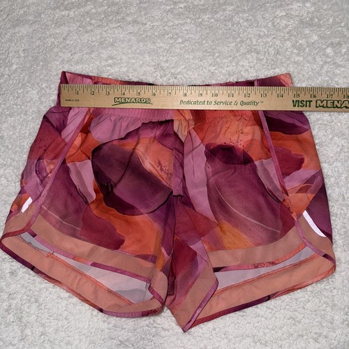 Athleta Mesh Racer Run Mid Rise 4" Shorts Pink Watercolor Womens Size Small - Picture 3 of 9