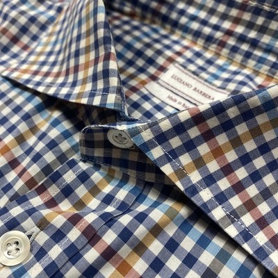 Luciano Barbera Shirt Long Sleeve Button Up 100% Cotton Gingham Plaid Men Sz XL