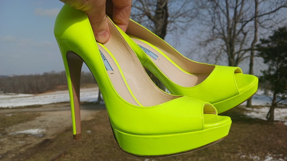 Womens Prada Peep Toe Pumps Neon Yellow Size 37 | eBay