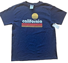 Youth Boy Graphic T-shirt  CALIFORIA sign & golden sun 100% cotton Navy size S