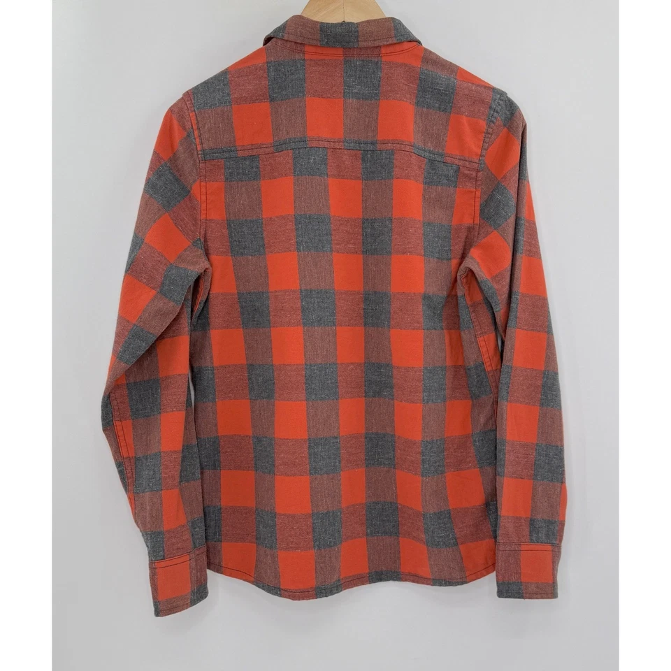 Camisa de franela REI cooperativa para niños naranja/rojo gris a cuadros abotonada L 14/16 al aire libre Foto 2 de 4