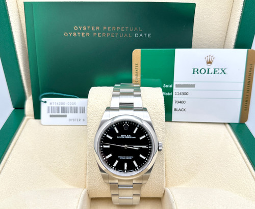 2018 Rolex Oyster Perpetual 114300 39mm Black Dial Stainless Steel Box Papers