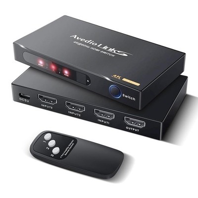 4K HDMI Switch with Remote 3x1, 3 in 1 Out HDMI Splitter with Remote, Auto Sw...