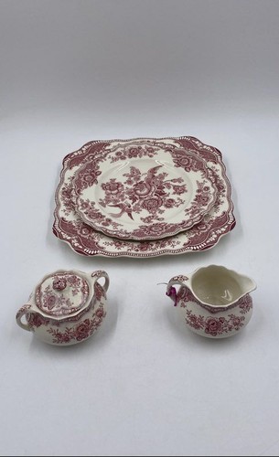 Bristol Crown Ducal White Pink Floral Plate Sugar Bowl And Creamer Lot Of 4