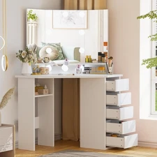 Makeup Vanity Large LED Lighted Mirror Dressing Table Dresser Desk w/ 5 Drawers